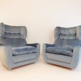 Ensemble de 2 fauteuils mohair bleu glacier Carl Straub