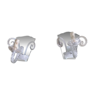 Pair of venice twisted glass wall lights 1 light on mirror background 50's