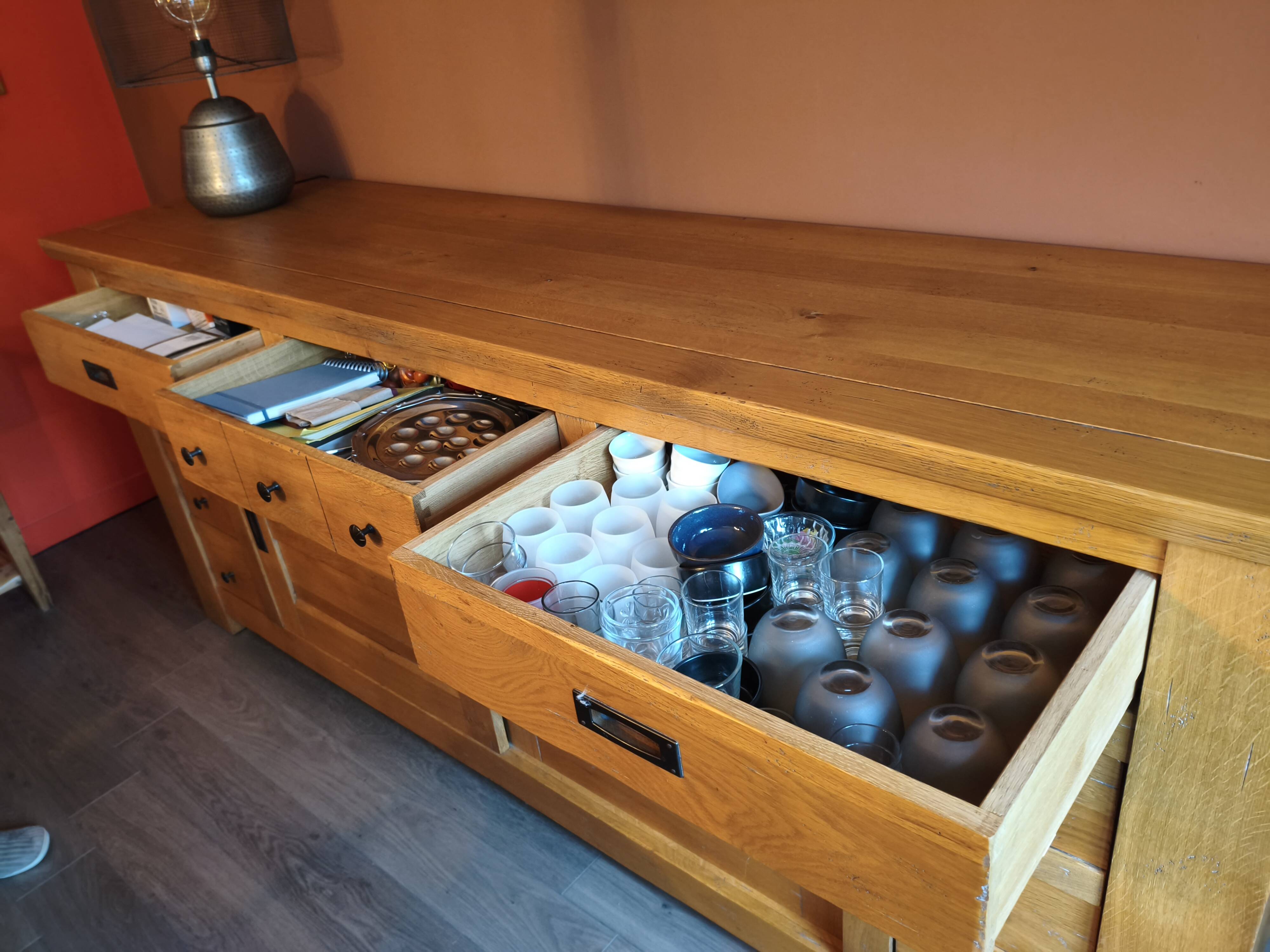 Solid oak sideboard, ideal for farmhouses or country homes, thick wood