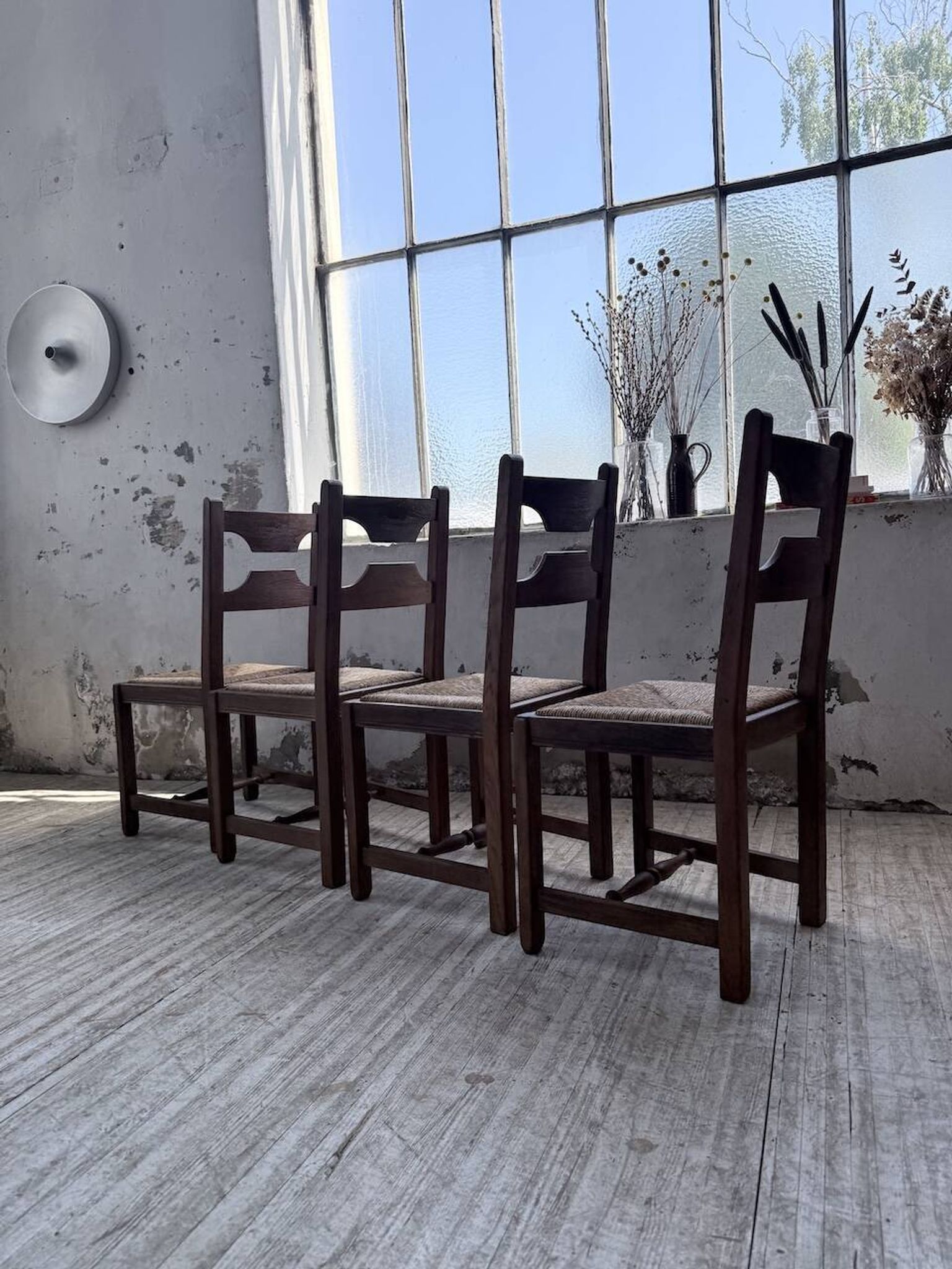 Set 4 chaises rustiques chêne De puydt, Belgique 1970