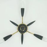 1950s mid century sputnik 3-light CEILING FIXTURE brass and dark grey metal