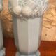 2 Antique blue opaline Art Nouveau vases with thistle motifs