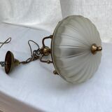 Vintage suspension in gilded brass and pressed glass