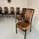Set of 8 wooden and thick leather armchairs, Girsberger design, 80s
