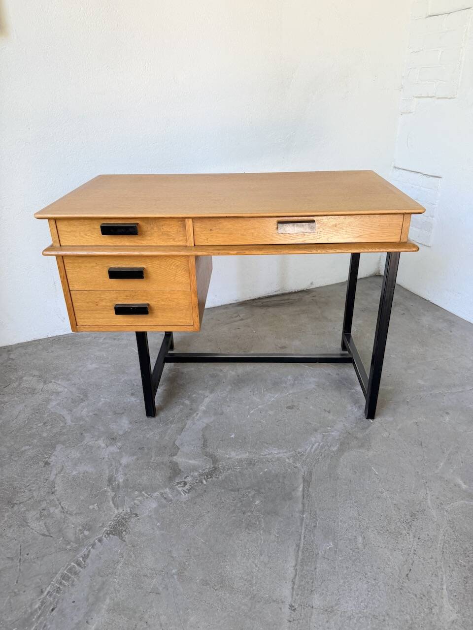 Modernist 50s oak metal desk