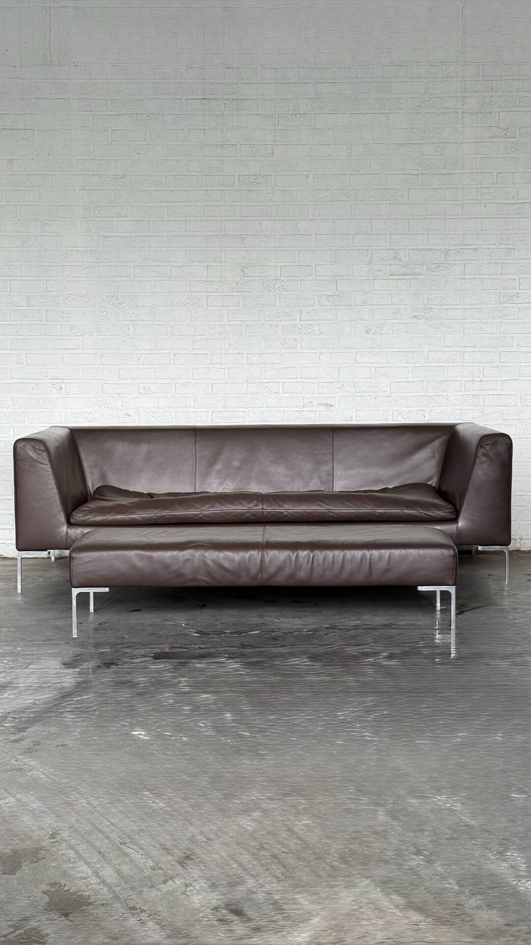 B&B Italia sofa “Charles” Leather Sofa with Matching Ottoma