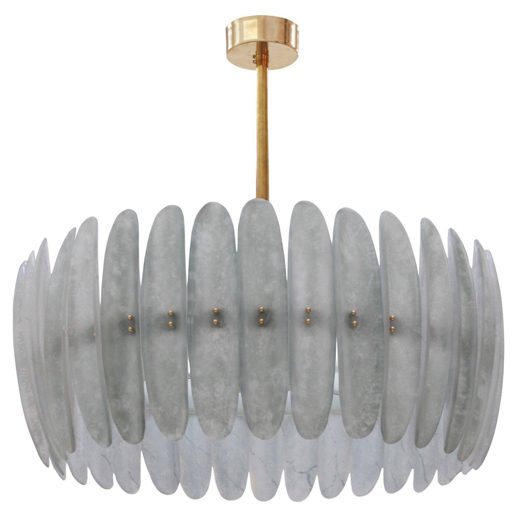 Modern Brass and Murano Glass Chandelier, Mid-Century Style, Italy