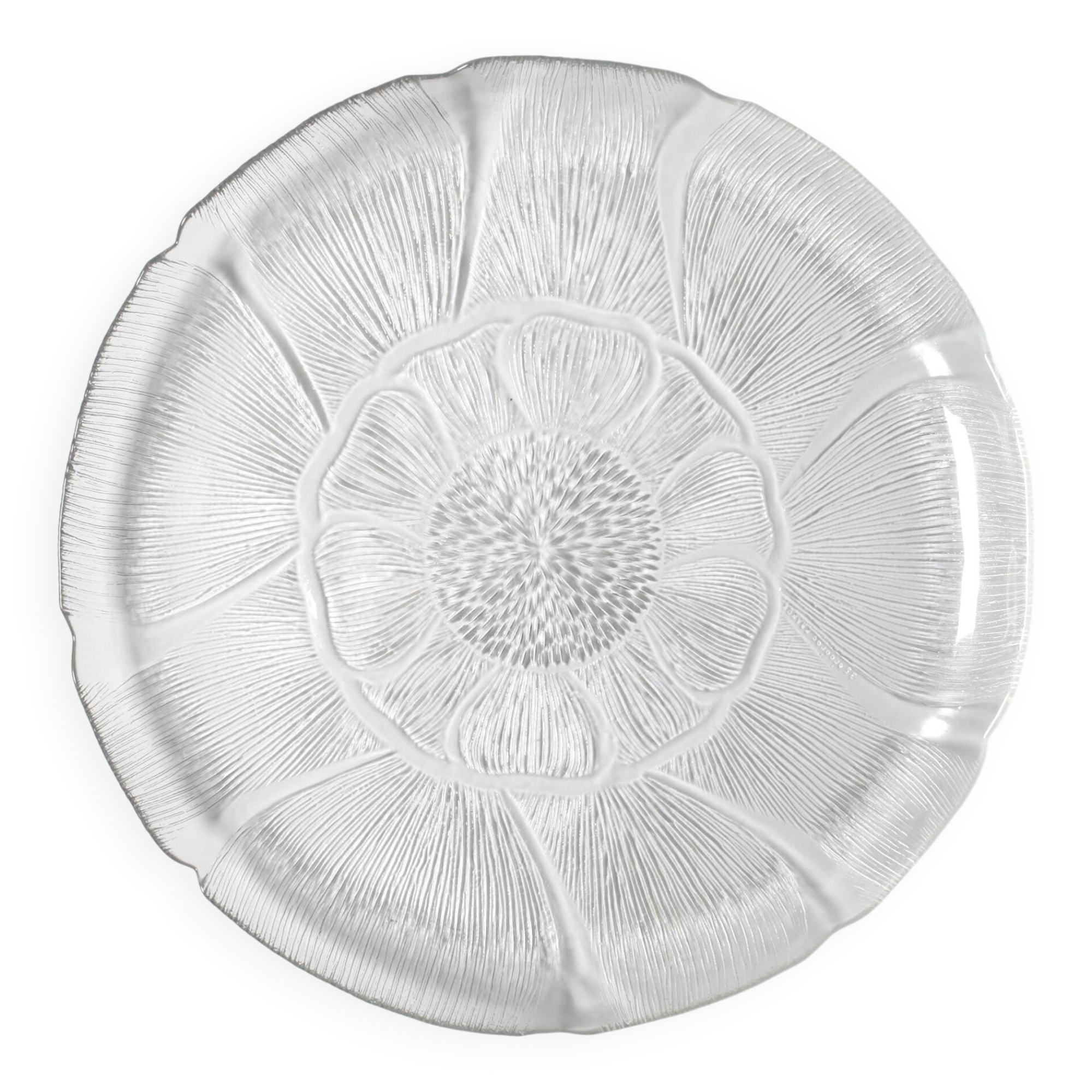 Large Platter Fleur, Vintage Decorative Clear Plate / Arcoroc / France