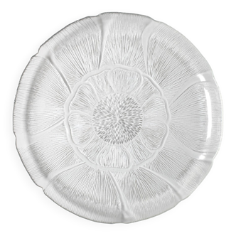 Large Platter Fleur, Vintage Decorative Clear Plate / Arcoroc / France