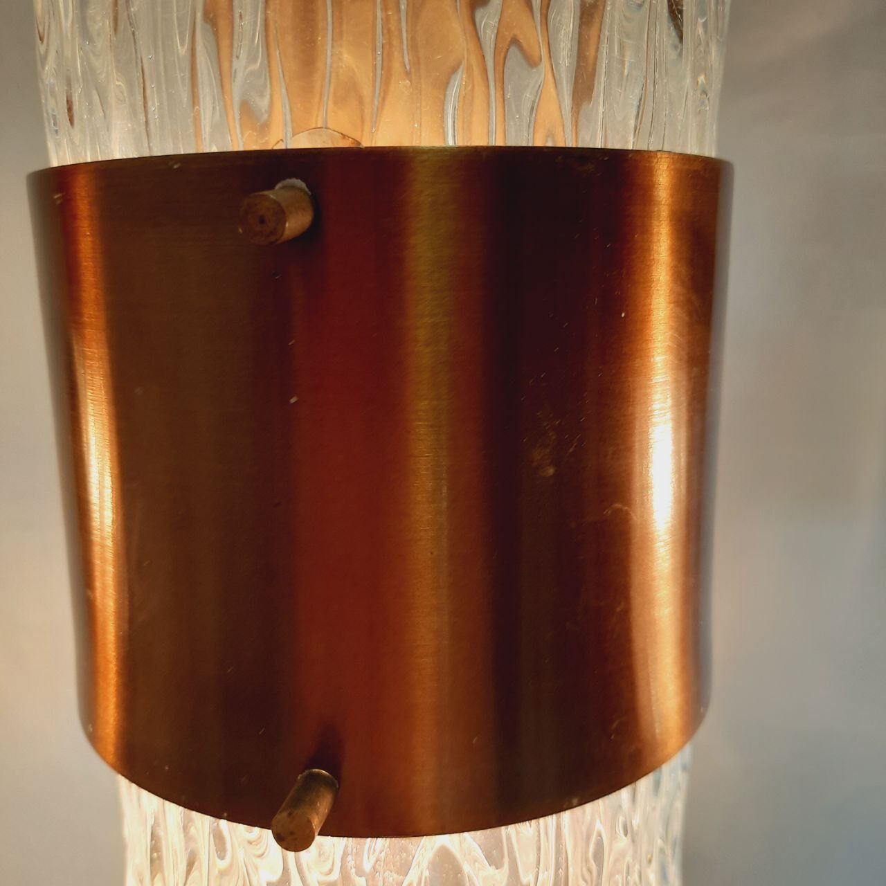 Three vintage suspension lamps, copper aluminum and glass