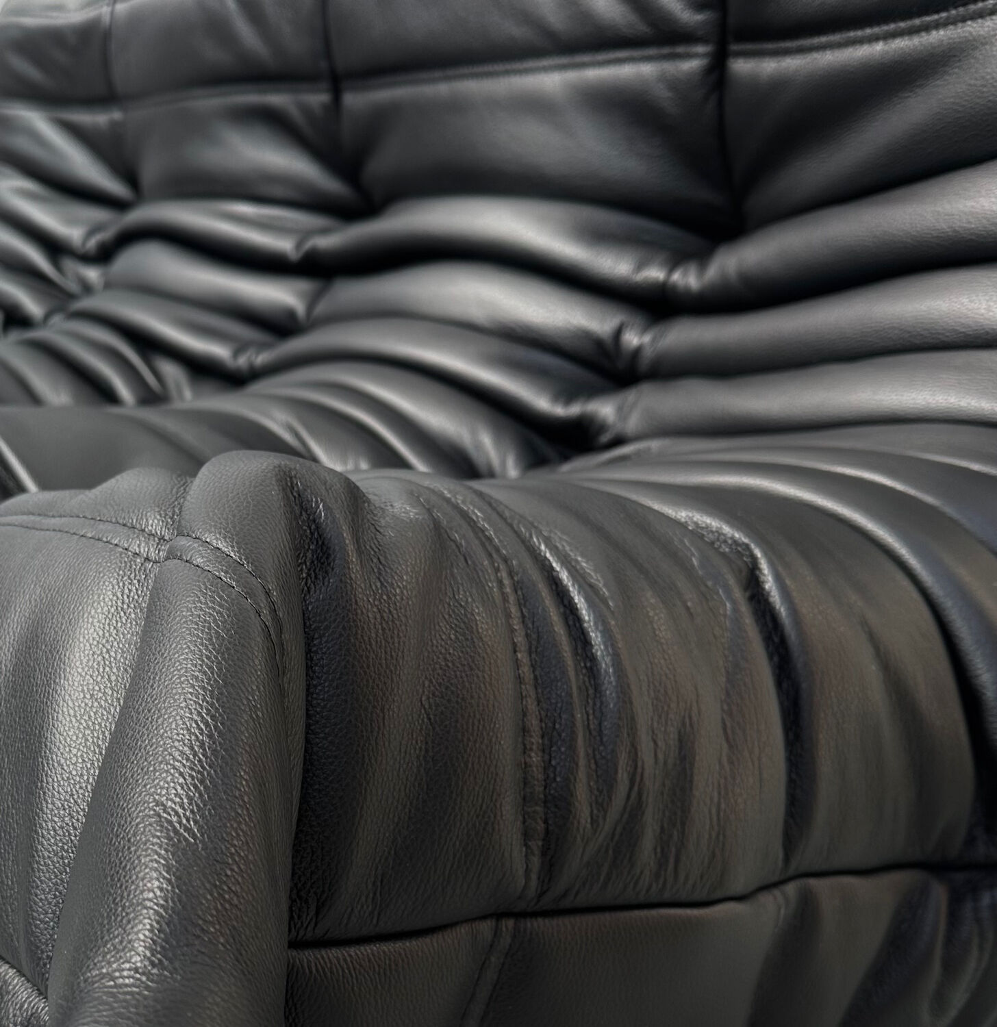 Togo 3-seater in Black Leather designed by M. Ducaroy for Ligne Roset