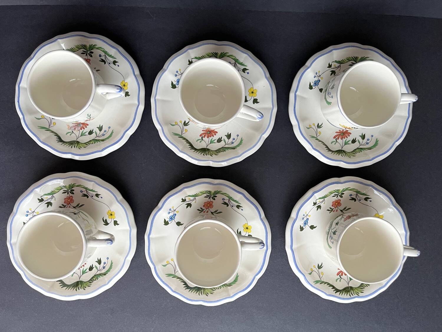 6 cups + saucers gien birds of paradise