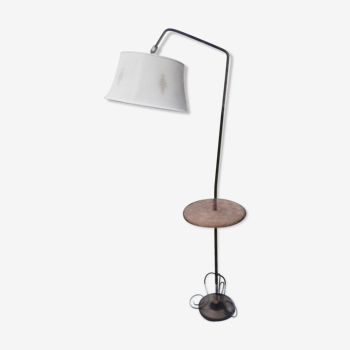 Cast iron foot floor lamp with adjustable socket and wicker shelf H 166 cm