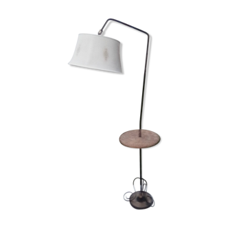 Cast iron foot floor lamp with adjustable socket and wicker shelf H 166 cm