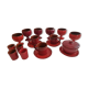 Red enamelled terracotta: cups, saucers, glasses