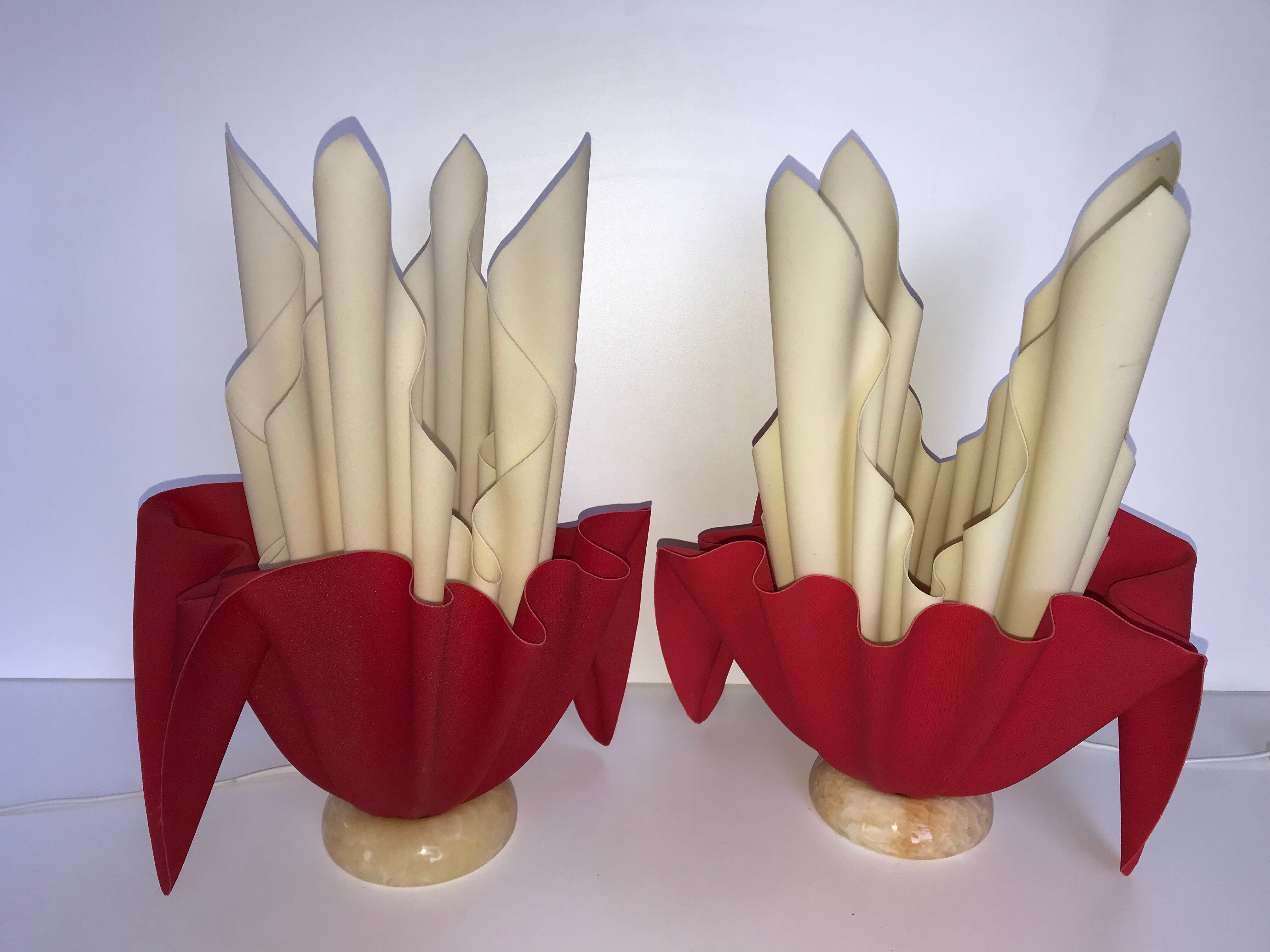 Pair of two-tone handkerchief lamps