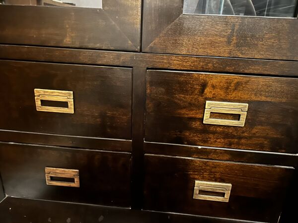 Bibliothèque vitrée en bois de bouleau massif