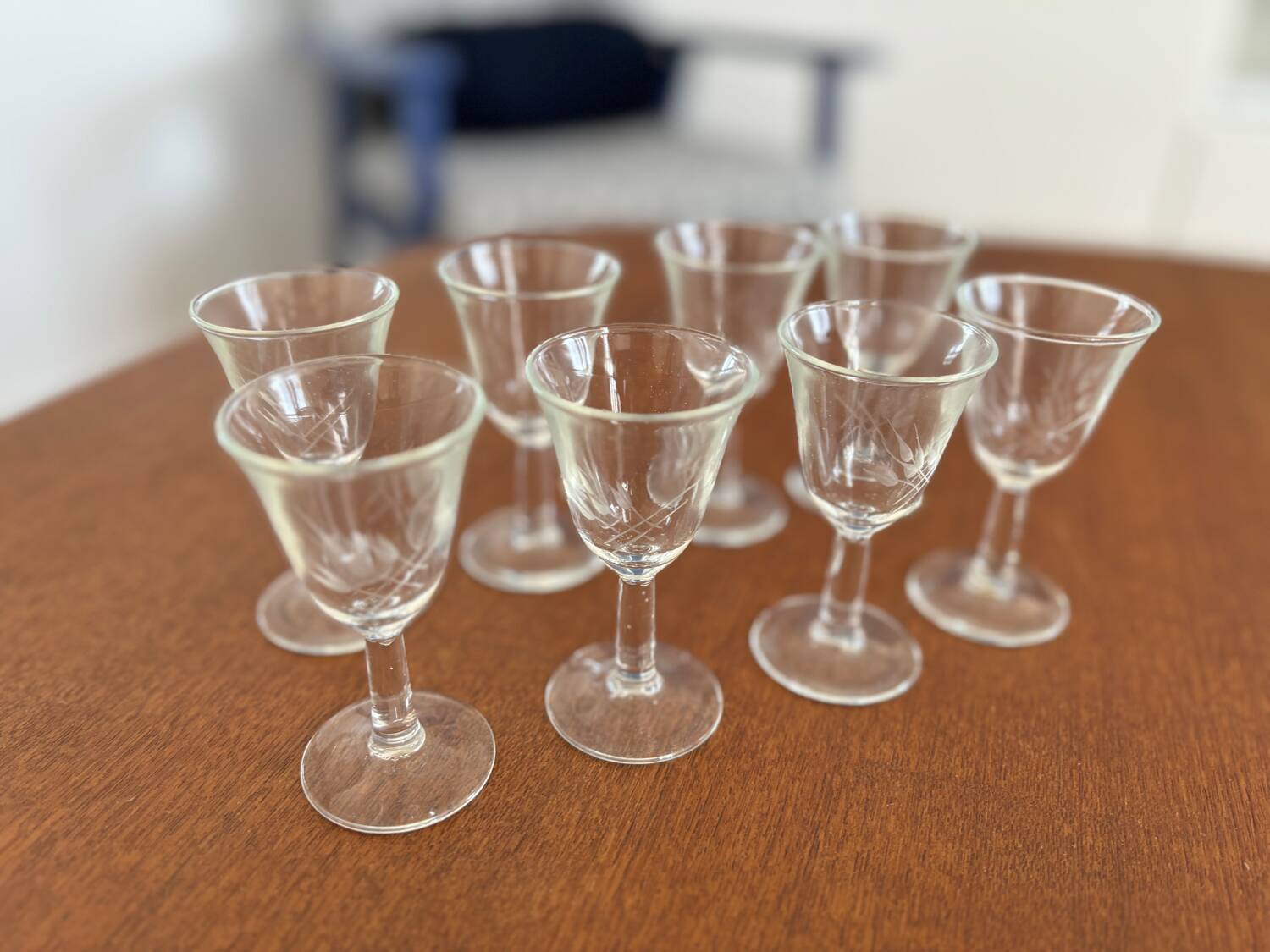 cracked crystal liqueur glass with wheat ear pattern - vintage liqueur glass - crystal tableware - set of 8