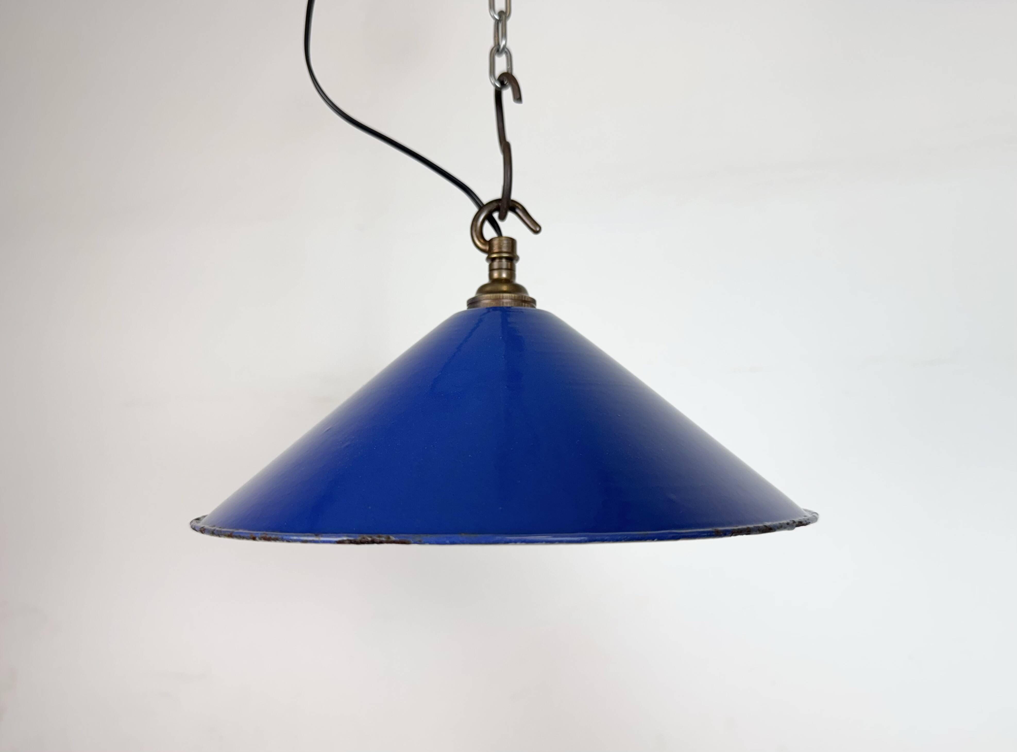 Industrial Blue Enamel Factory Pendant Lamp, 1950s