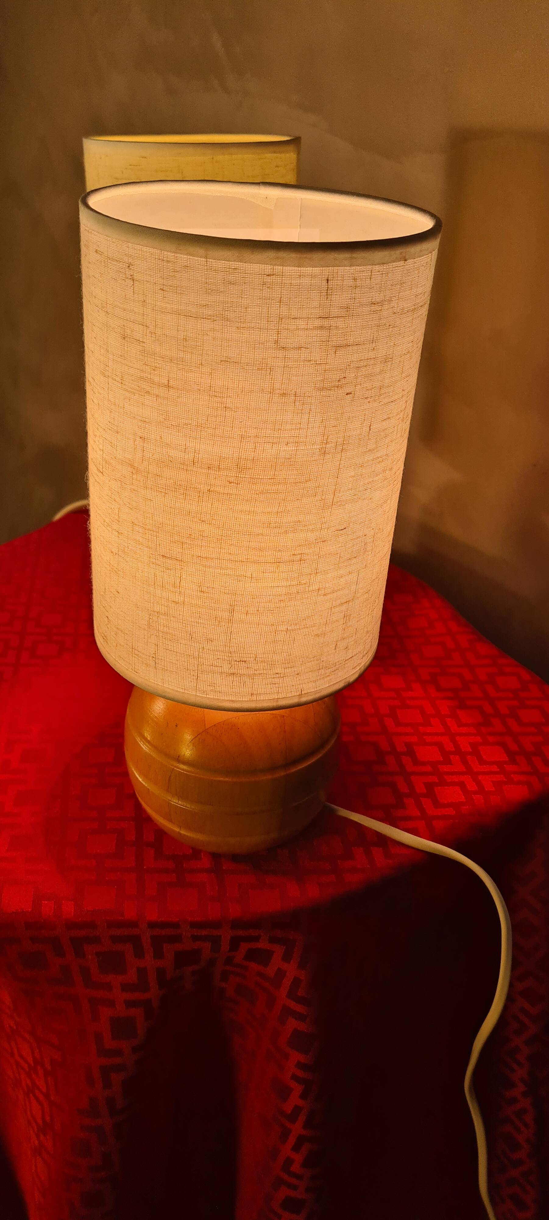 Paire de lampe boule bois chevet style scandinave 30 X 13.