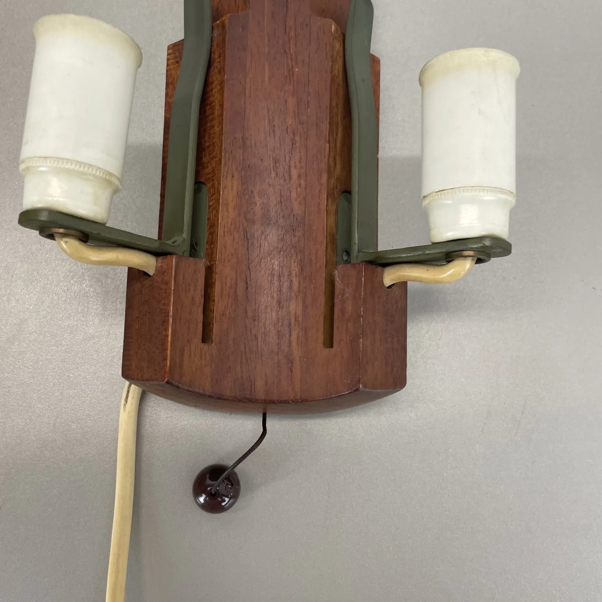 Minimalistic Wall Lamp from White Satin Glass and Teak Wood by LUXUS, Vittsjö, Sweden, 1970s
