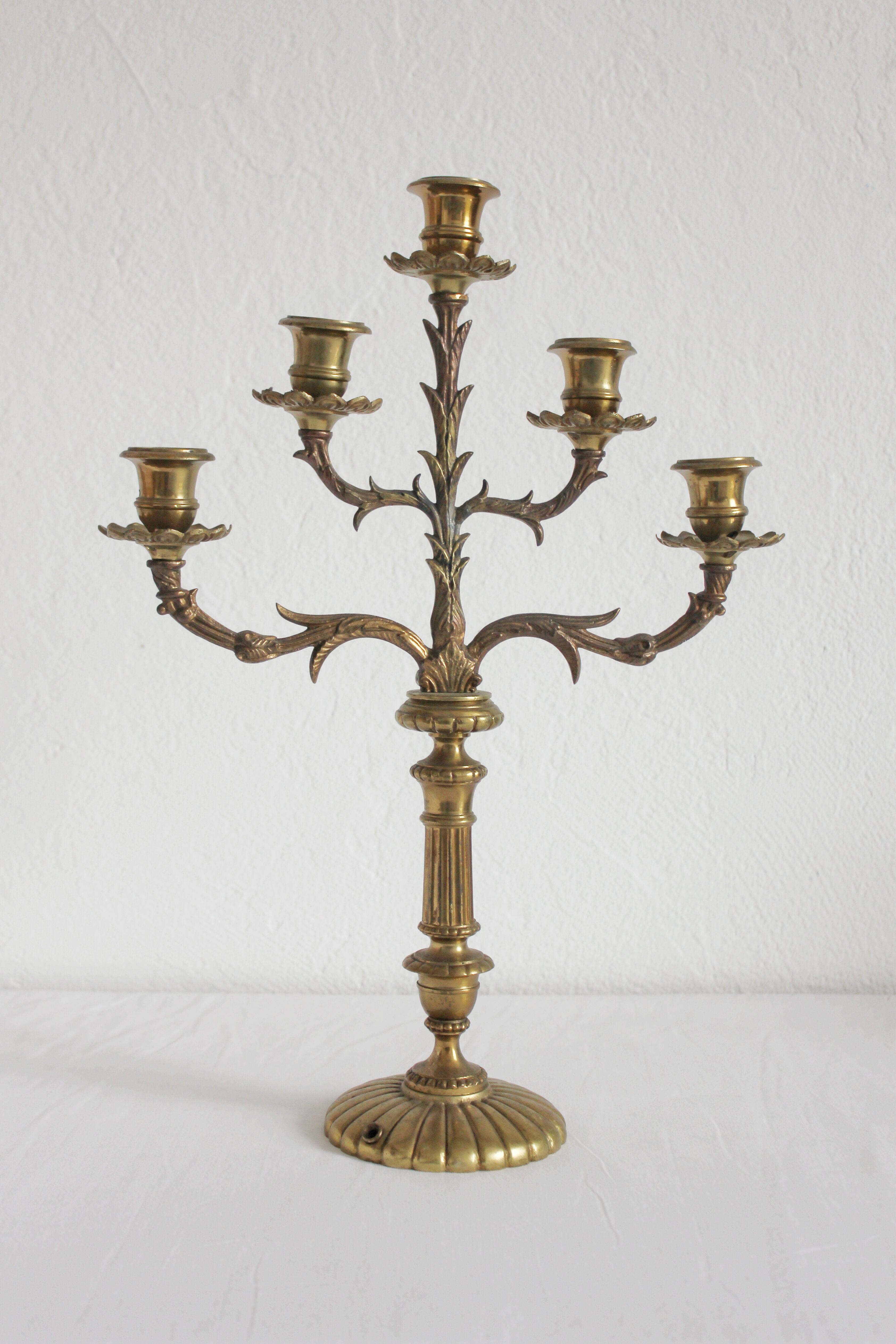 Vintage gilded brass 5-spoke chandelier