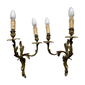 Pair of wall lamps Louis XV gilded bronze