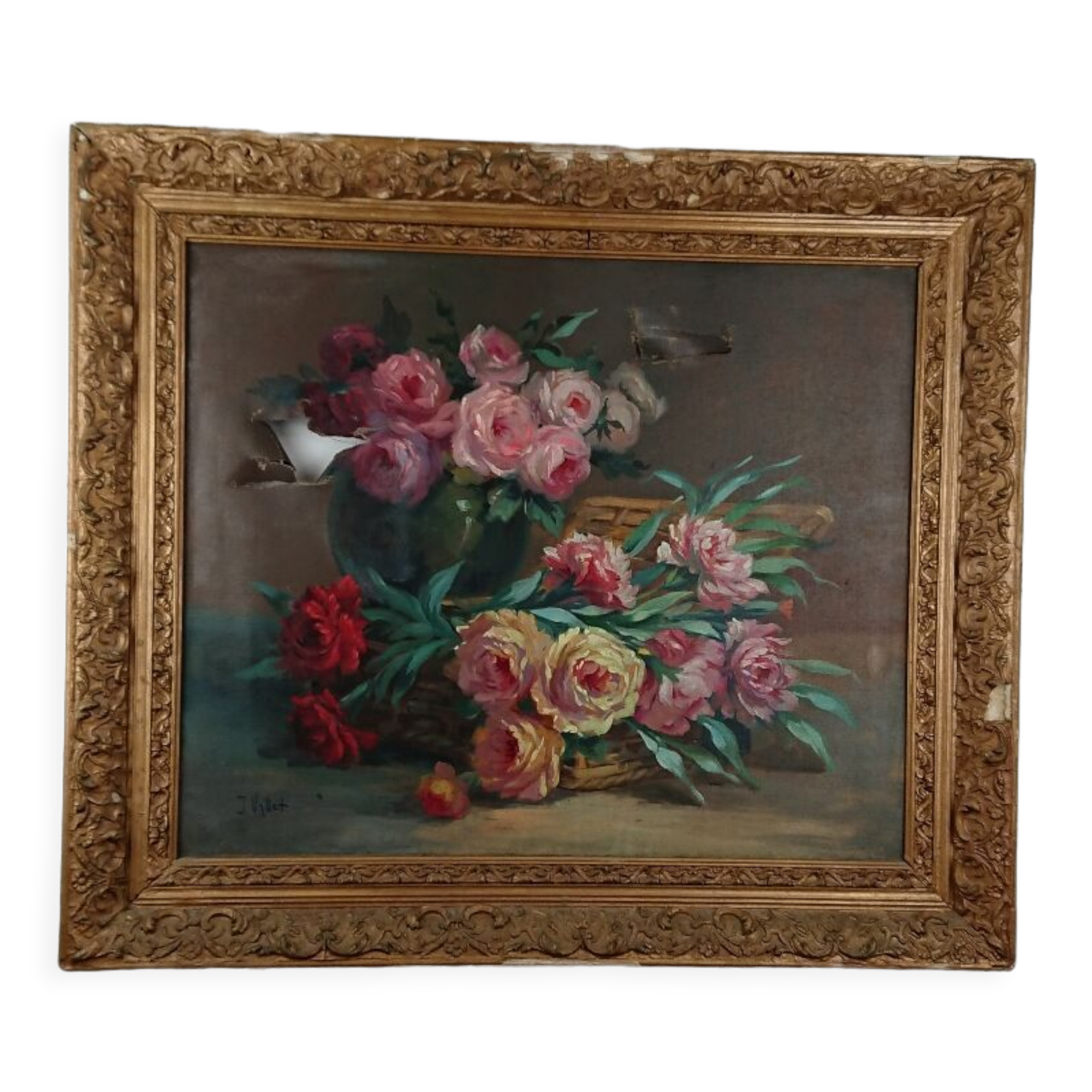 Tableau bouquet J. Vallet