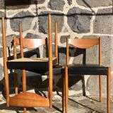 Set of 6 Danish chairs with black leatherette seats