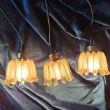 Set of 3 Doria pendant lights in amber-coloured frosted glass, 1960s