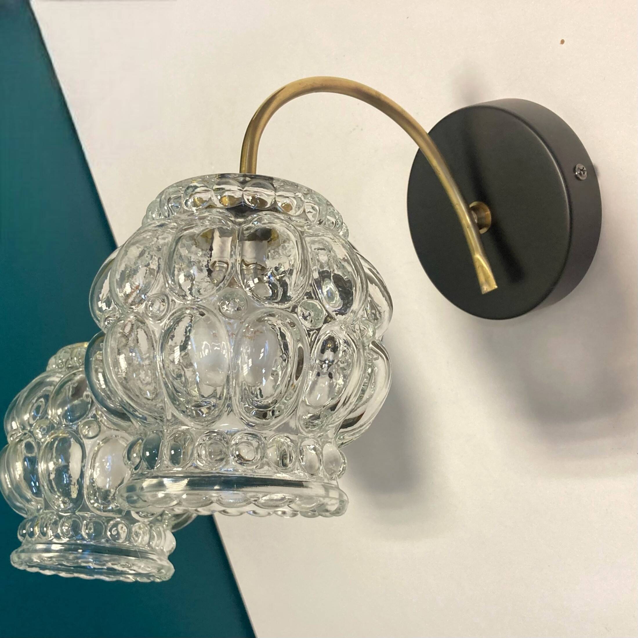 Pair of swan neck wall lights brass globe glass bubble vintage decoration