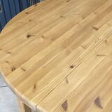 Round table 117cm extendable with a solid pine extension, vintage from the 1970s.