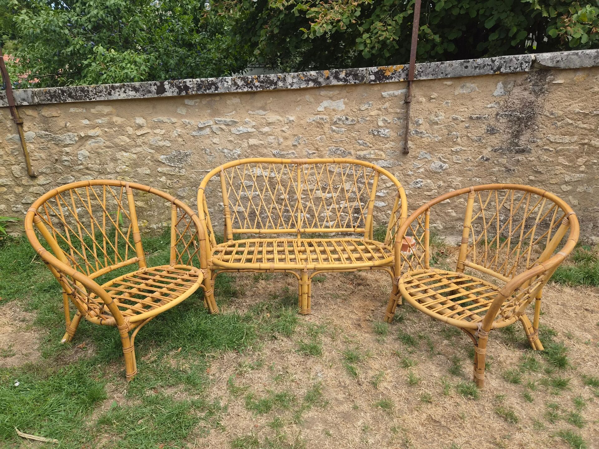 Salon de jardin Vintage en bambou et rotin - Années 60/70