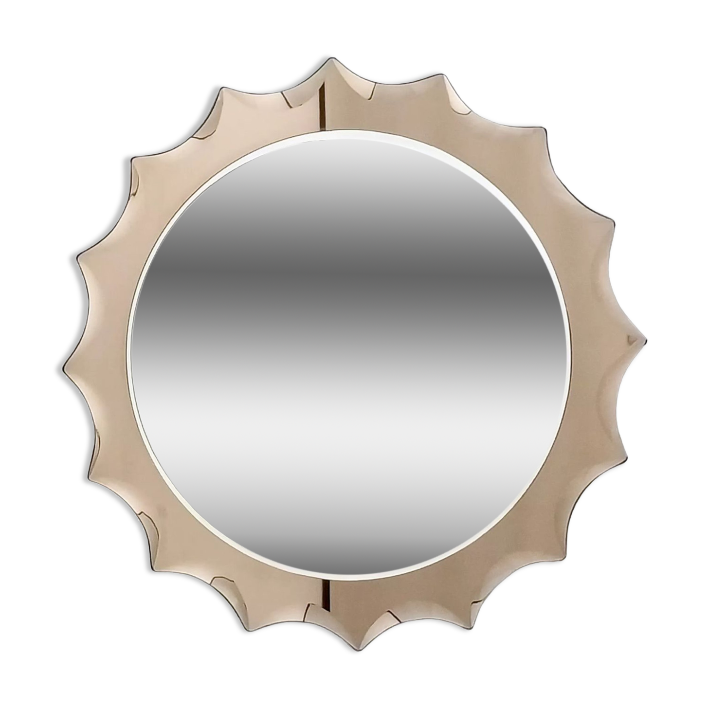 Postmodern sun shaped bronze wall mirror, italy