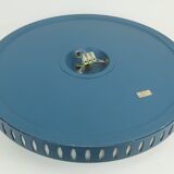 Rare large ceiling light by hillebrand 1960s textured glass blue metal fram