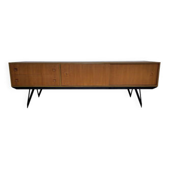 Scandinavian low teak and metal sideboard