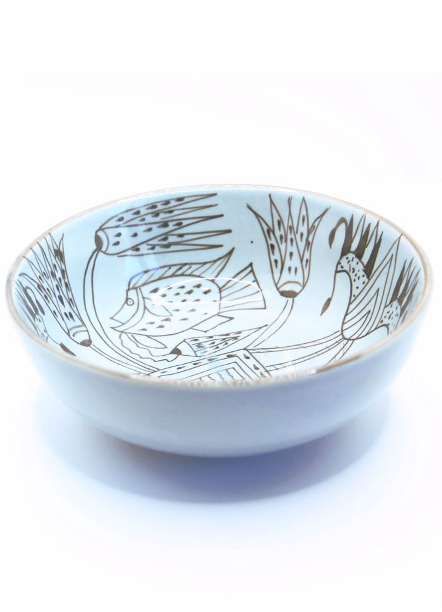 Bowl XXL salad bowl in sky blue earthenware with fish