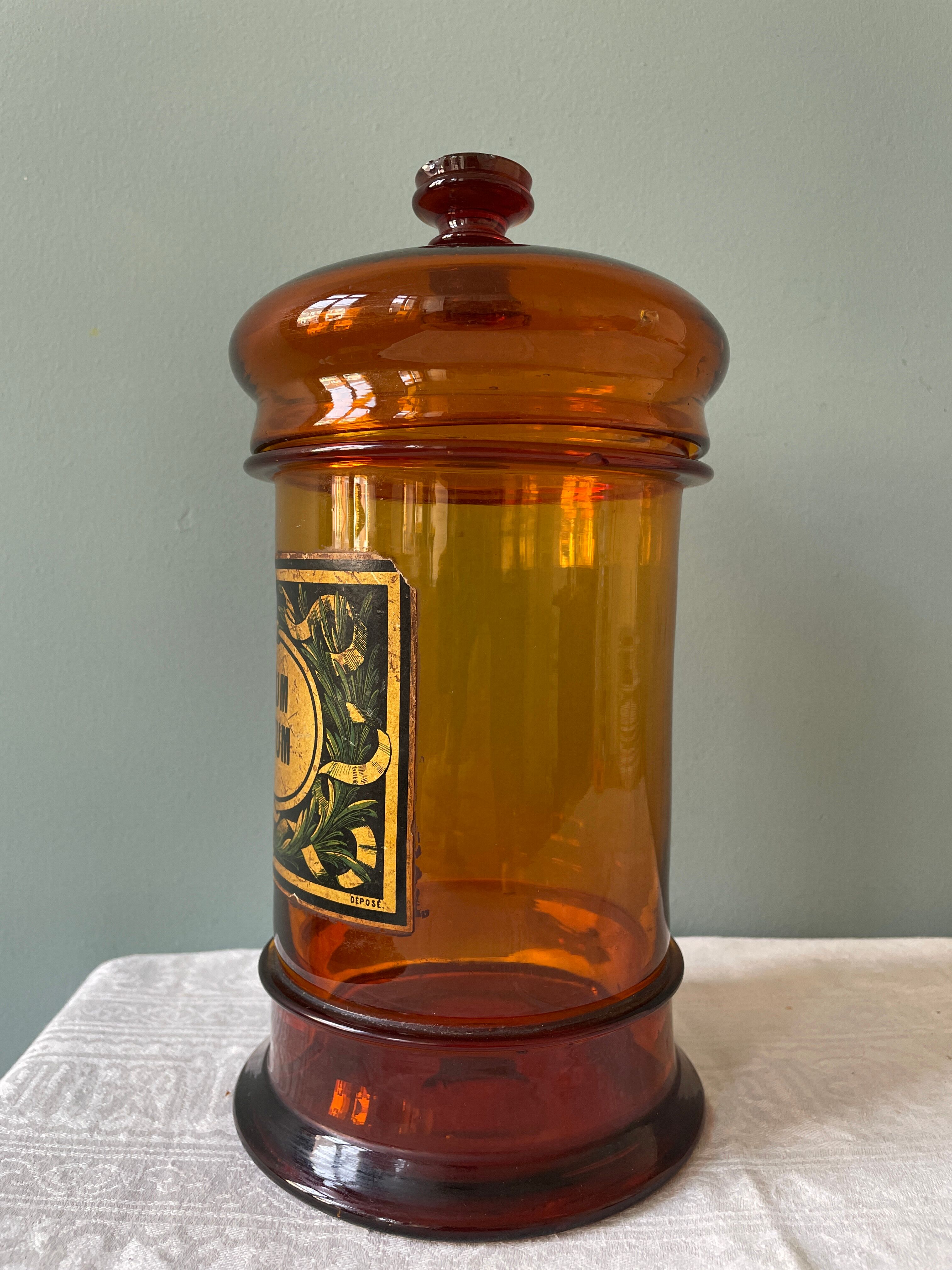 Amber brown glass medicine jar