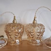 Duo of amber molded glass portable lamps