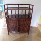Support buffet bibus woven rattan 2 doors in caning - vintage 60s/70s