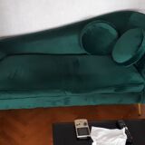 Méridienne contemporaine en velours vert