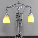 Important Double-Headed Lamp, Wrought Iron by Schneider, France, c. 1920