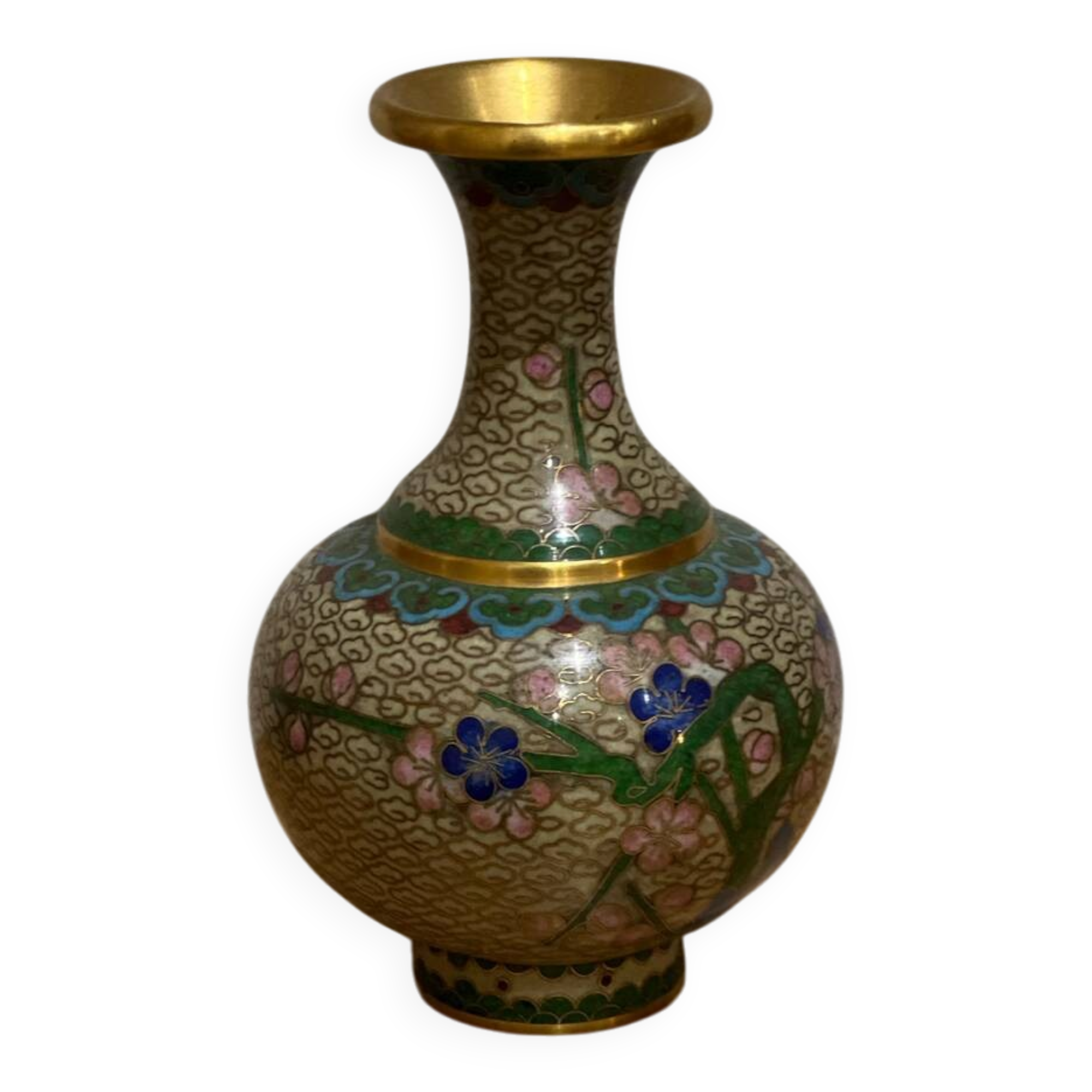 Antique vase with cloisonné enamel in brass