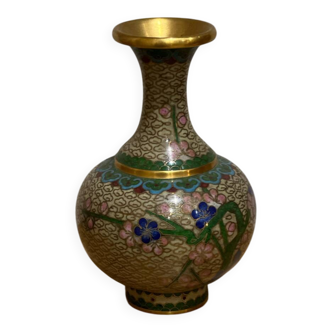 Antique vase with cloisonné enamel in brass