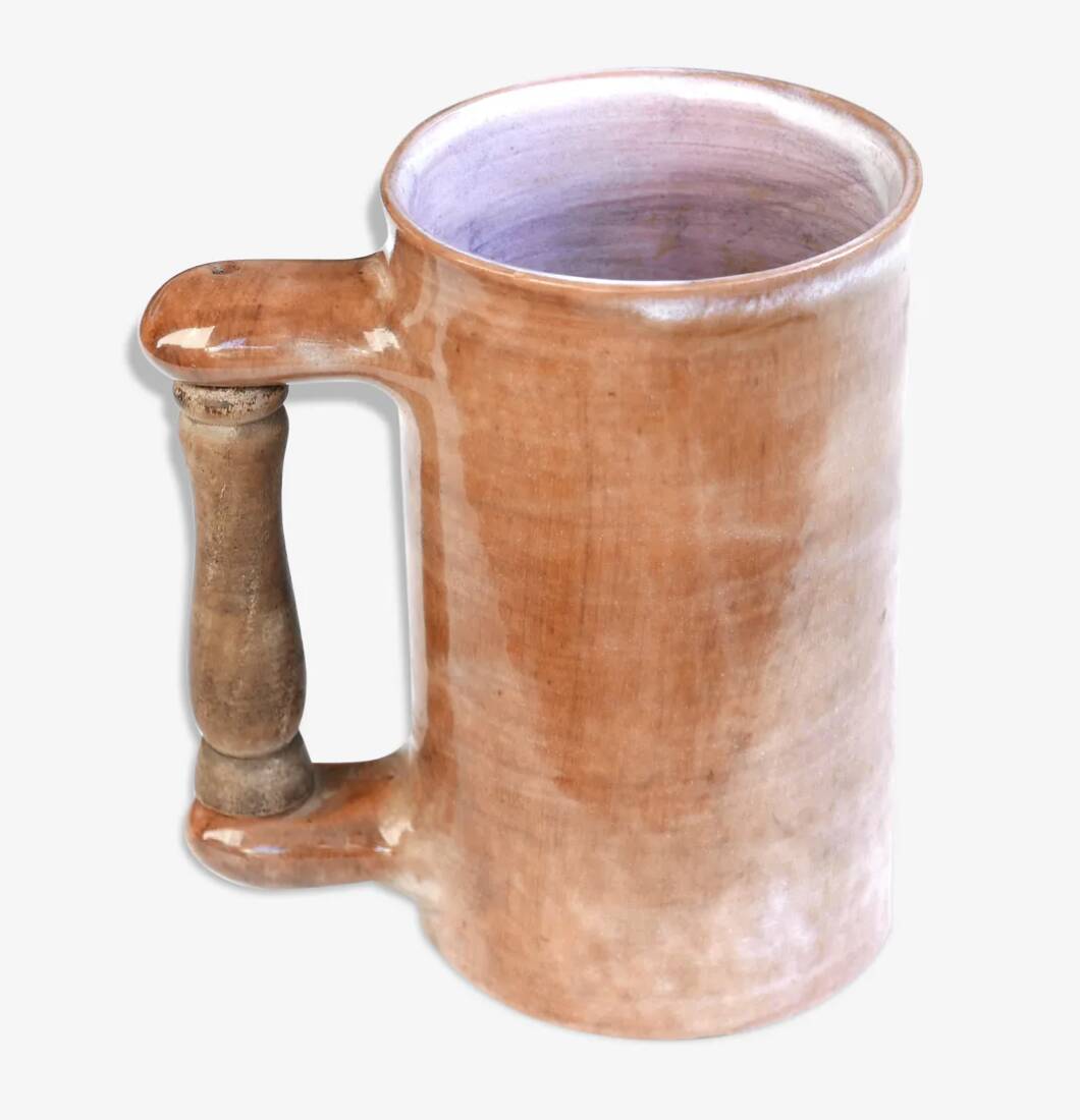 Mug with wooden handle in ceramic by Jean and Robert Cloutier, 1970s.