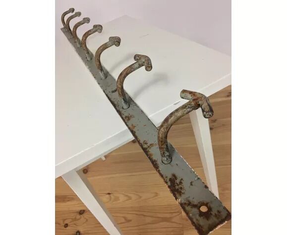 Industrial wall coat rack 7 handcrafted metal hooks