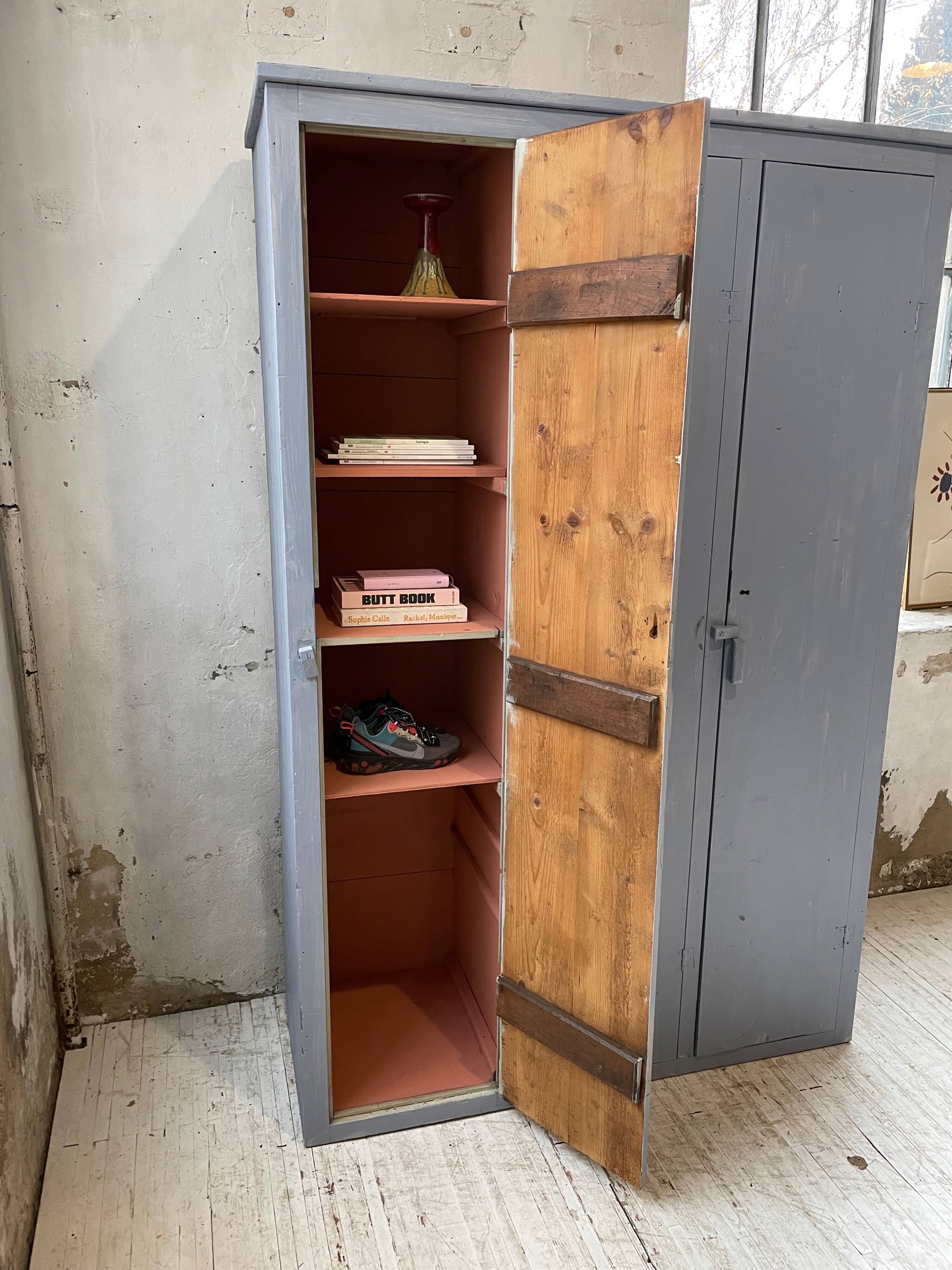 Blue patinated workshop furniture locker room
