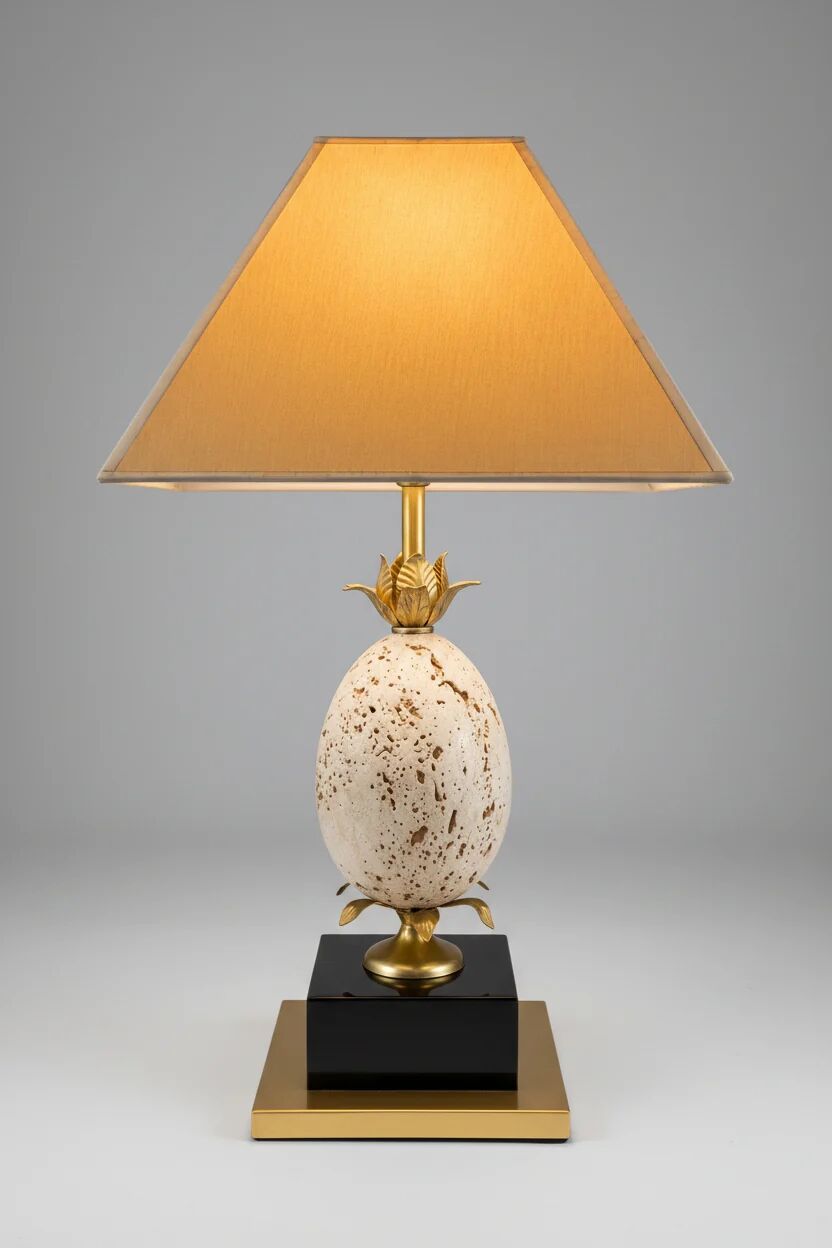 Lampe oeuf d'autruche en travertin