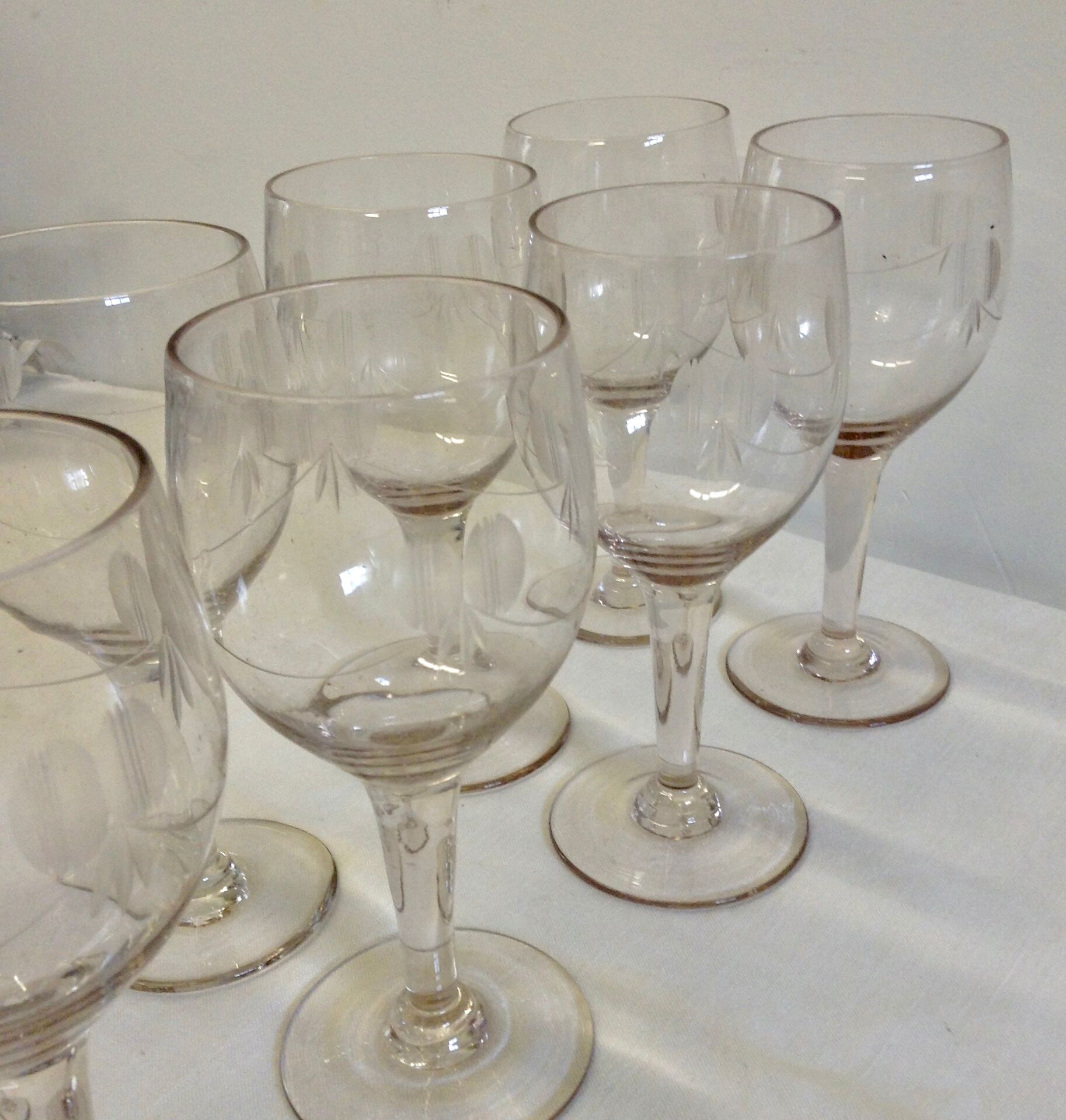 Set of 6 old glass carved Crystal