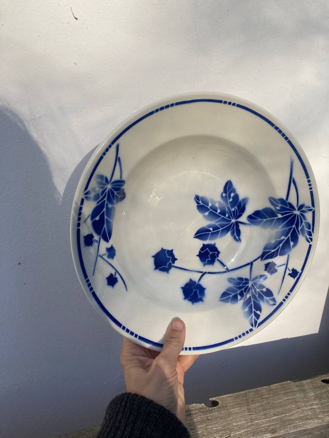 Blue earthenware salad bowl Moulin des loups